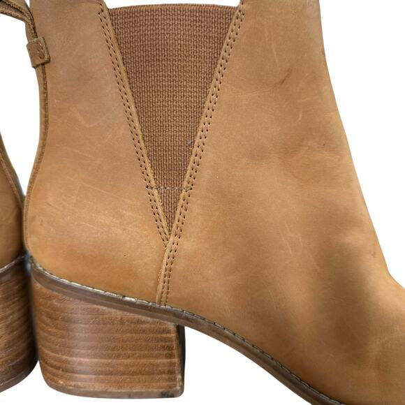 Toms Esme Leather Chelsea Tan Brown Leather Nubuck Boots Chunky Heel Womens 9 - Picture 3 of 16